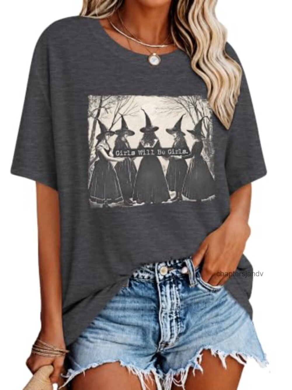 Women's Oversized Halloween Graphic Tee Short Sleeve Crew Neck Cotton Fall Top